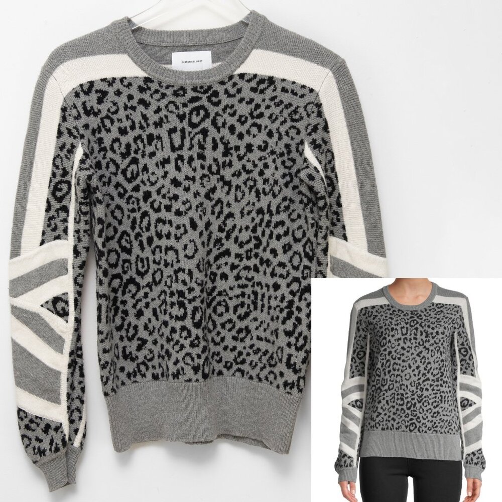 Current/Elliott The Duvall Sweater Animal Leopard Print Cream Grey Size 0 XS